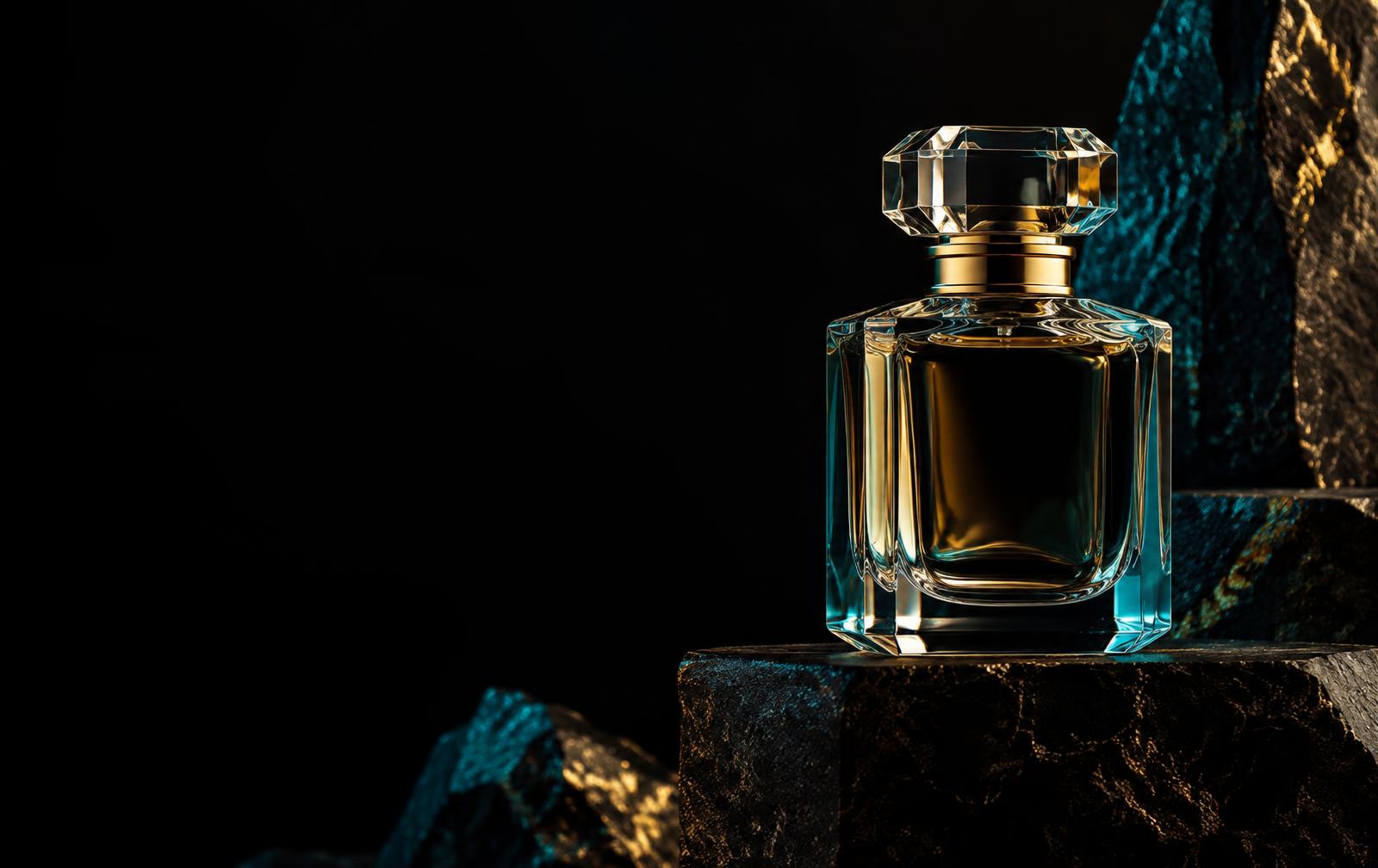 Frasco de perfume em pedestal de pedra